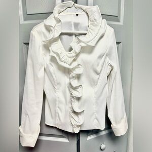 Samual Dong royal white ruffled blouse